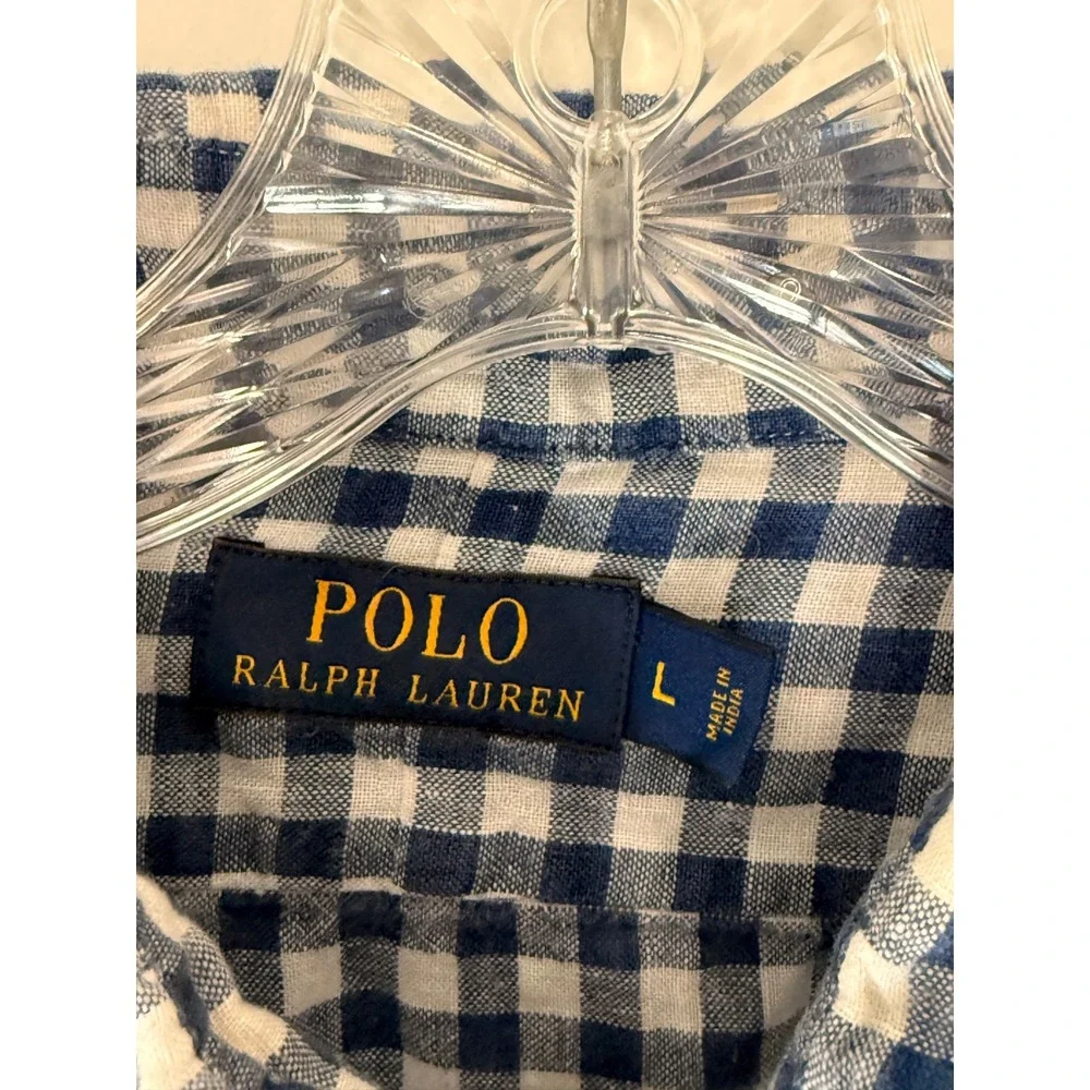 Polo Ralph Lauren Button Down Shirt Men's Blue White Plaid Long Sleeve Large
